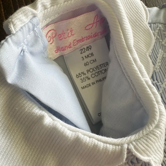 Petit Ami Baby Blue Smocked Collared Dress with Rosettes 0-3M - Picture 3 of 3